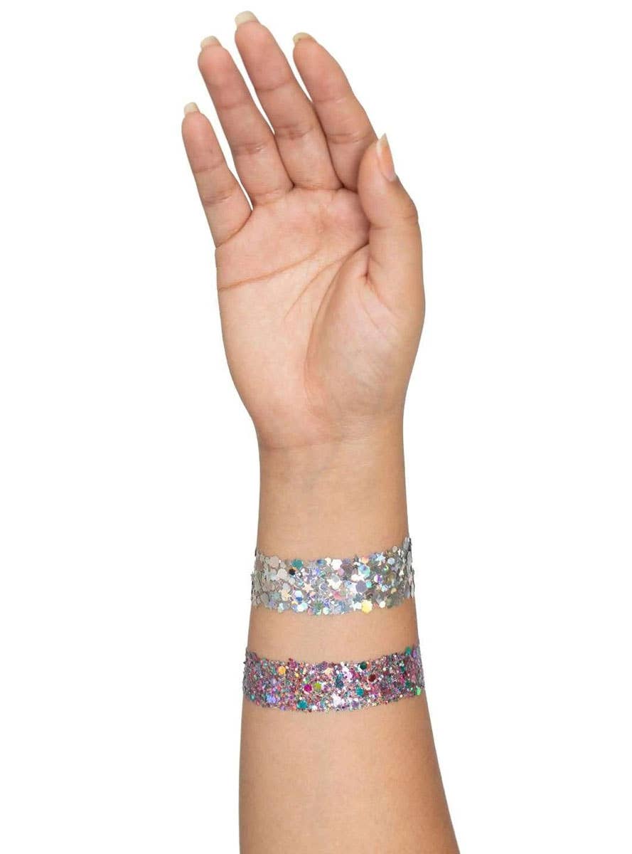 Pink and Green UV Reactive Stick On Nipple Gems with Glitter - Alternate Image 2