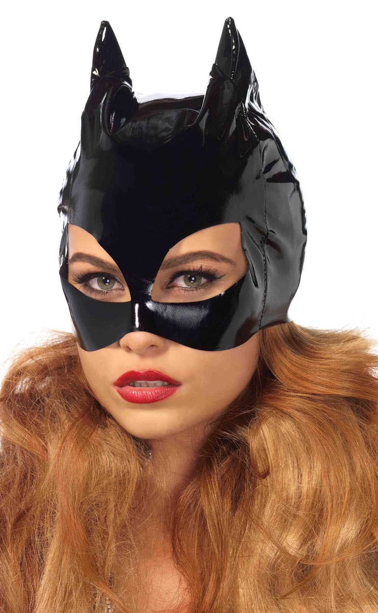 Black Vinyl Women's Catwoman Costume Mask Main Image
