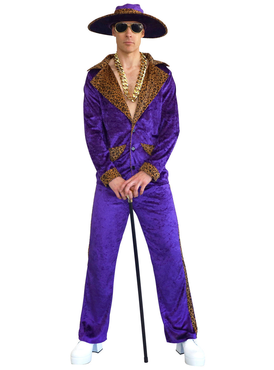 Leopard Print Plus Size Mens Purple Mac Daddy Costume -  Alternative Image