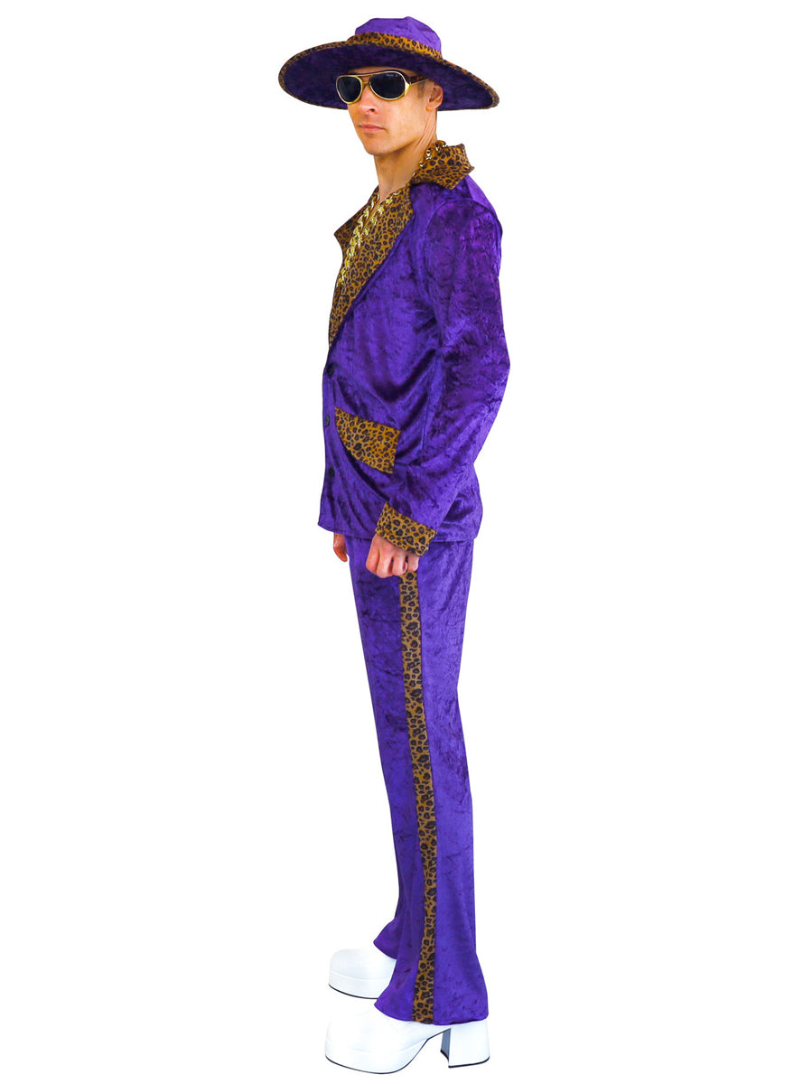Leopard Print Purple Pimp Mac Daddy Mens Plus Size Costume - Side Image