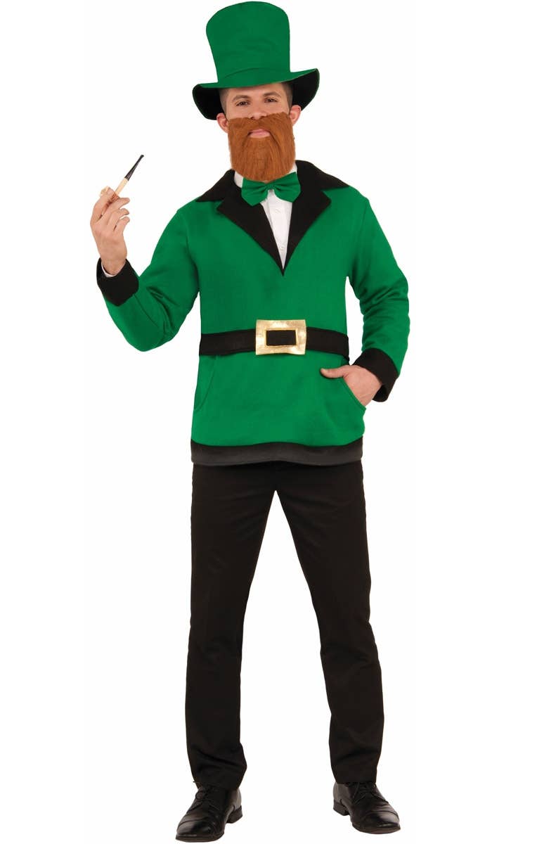 Men's Green Irish Leprechaun Top, Bow Tie And Hat St Patrick's Day Costume Set