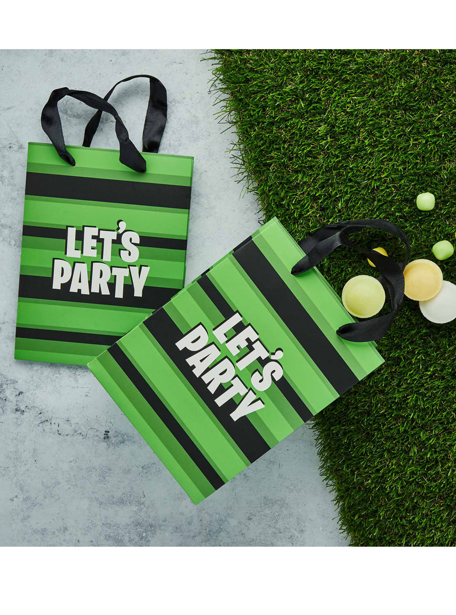 Lets Party 5 Pack 20cm Green and Black Striped Party Bags - Lifestyle Image