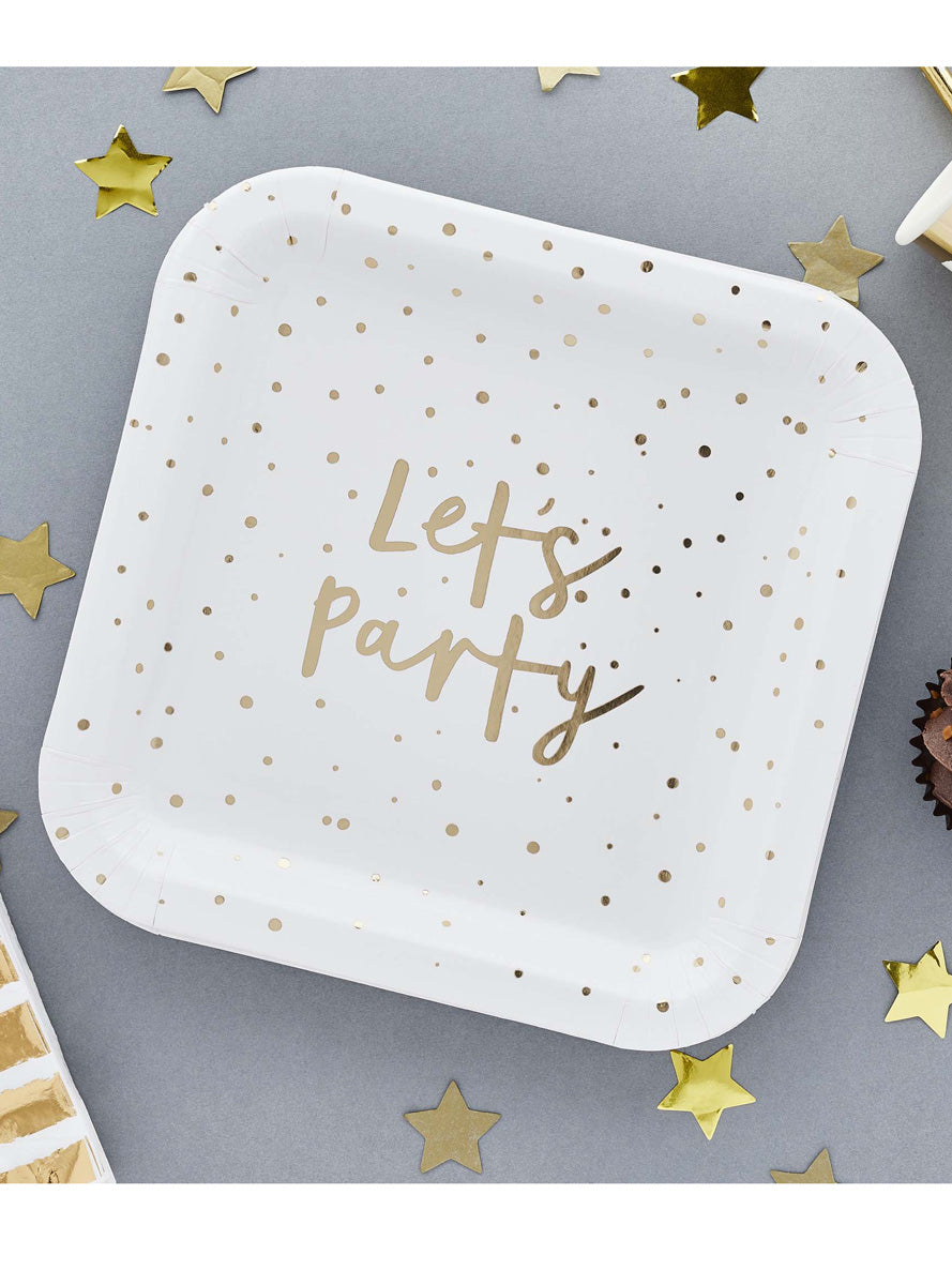 Lets Party Gold Dot 8 Pack 23cm Square Paper Plates – Lifestyle Image 1