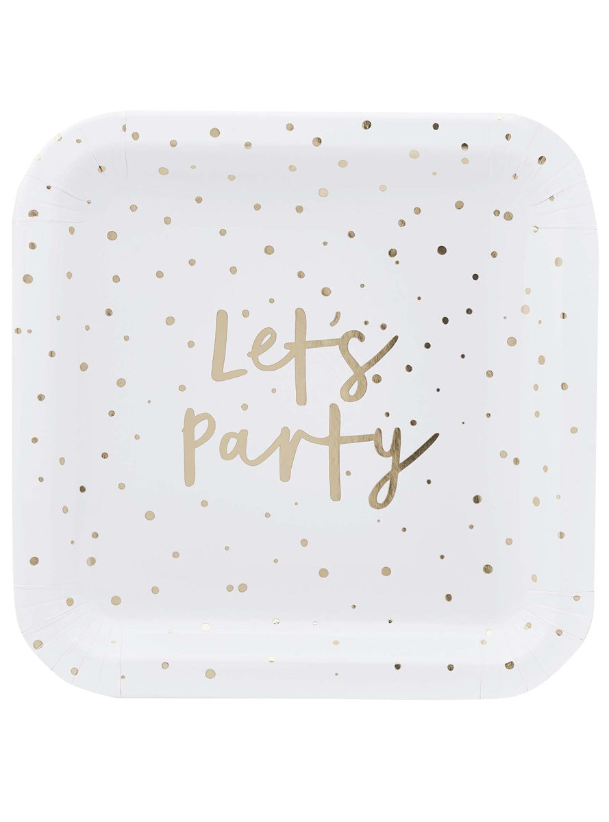 Lets Party Gold Dot 8 Pack 23cm Square Paper Plates – Main Image