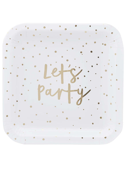 Lets Party Gold Dot 8 Pack 23cm Square Paper Plates – Main Image