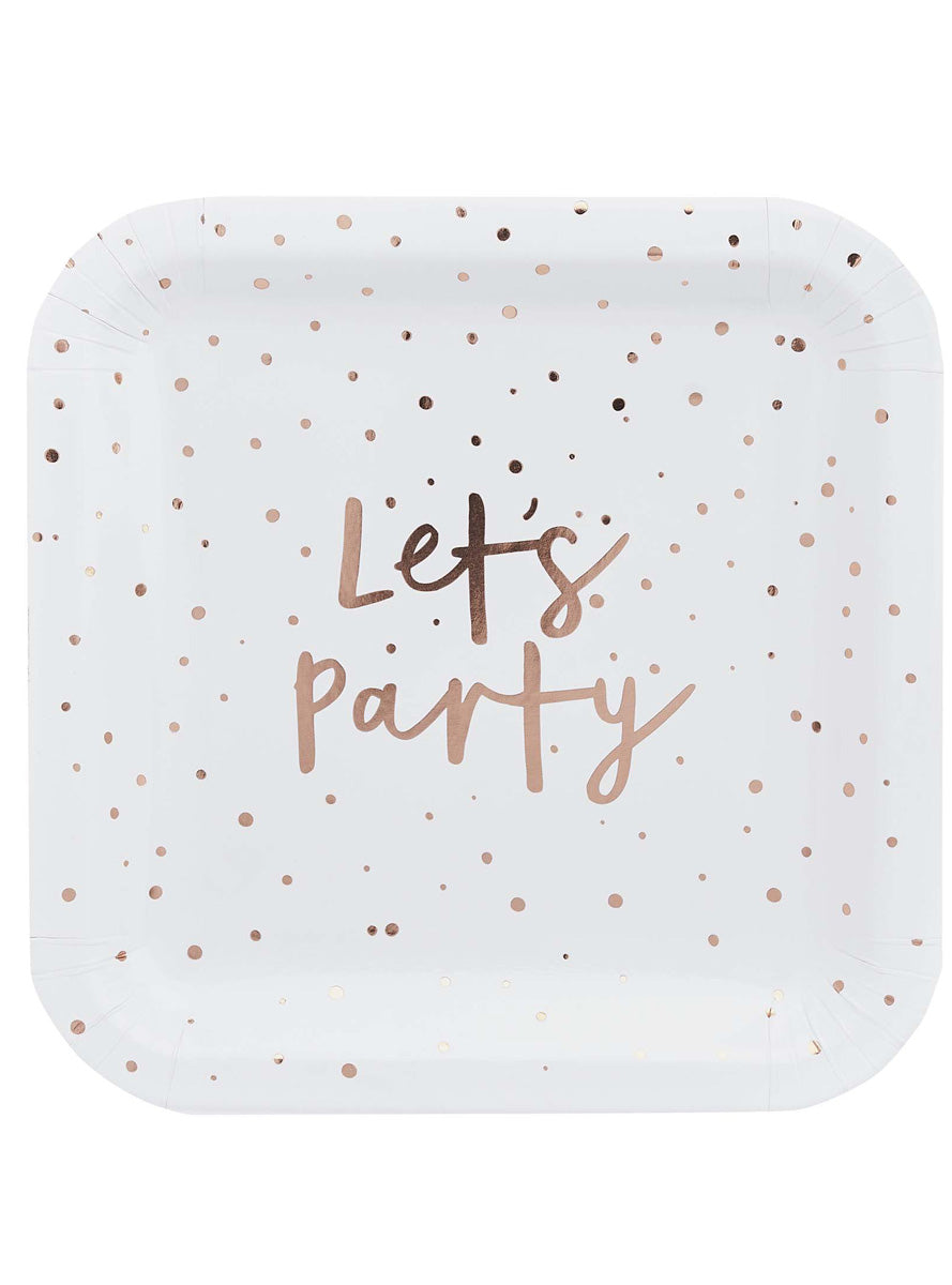 Lets Party Rose Gold Dot 8 Pack 23cm Square Paper Plates – Main Image