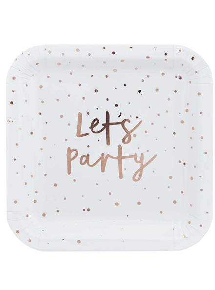 Lets Party Rose Gold Dot 8 Pack 23cm Square Paper Plates – Main Image
