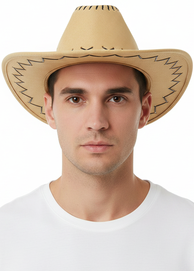 Light Beige Brown Cowboy Costume Hat for Adults - Main Image