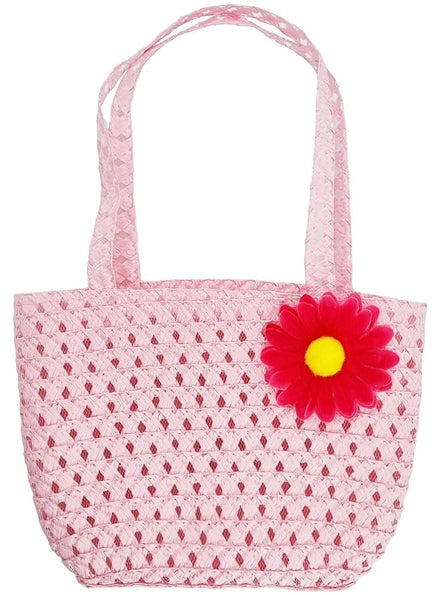 70s Pink Woven Hippie Hand Bag Costume Accessory