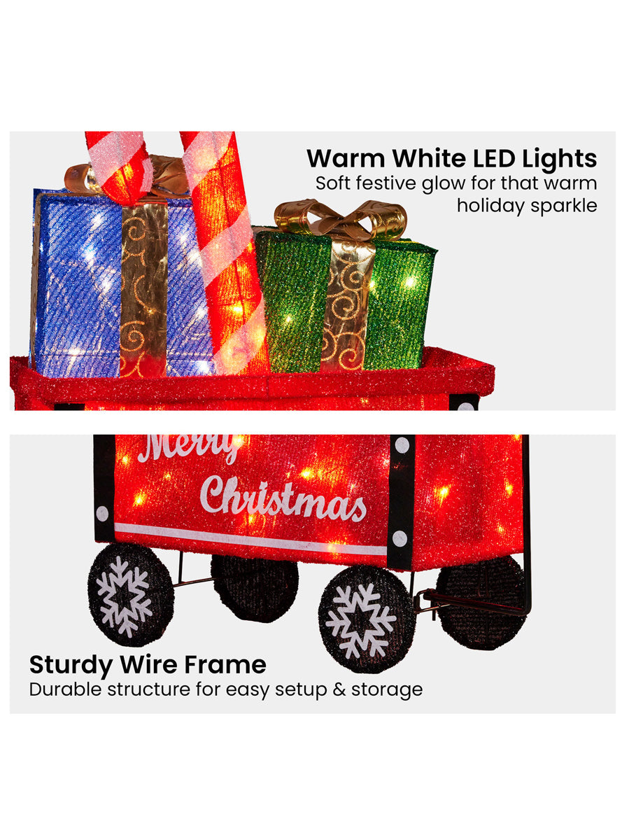 Light Up LED Christabelle Candy Cane and Present Cart Christmas Decoration - Light Details Image