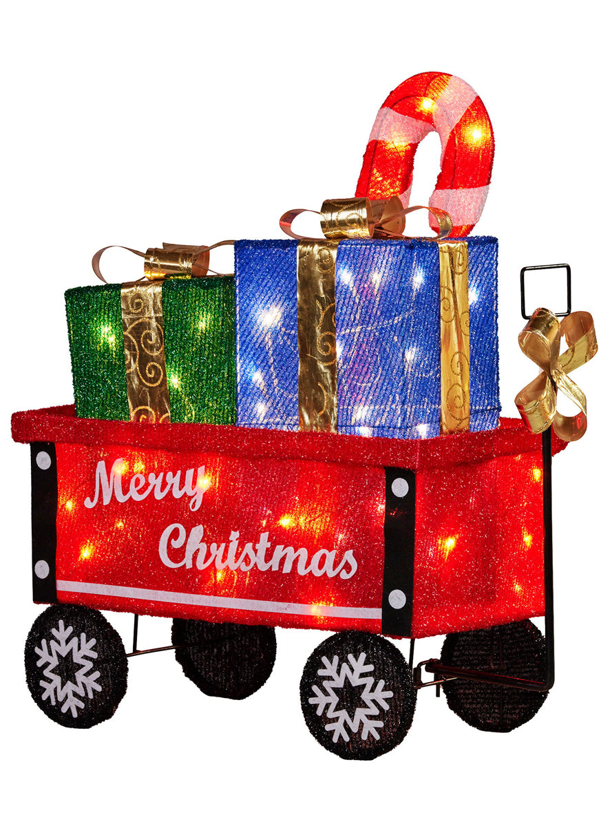 Light Up LED Christabelle Candy Cane and Present Cart Christmas Decoration - Side Image