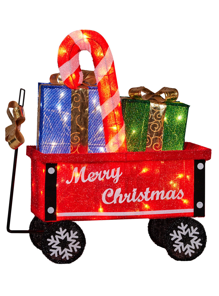 Light Up LED Christabelle Candy Cane and Present Cart Christmas Decoration - Main Image