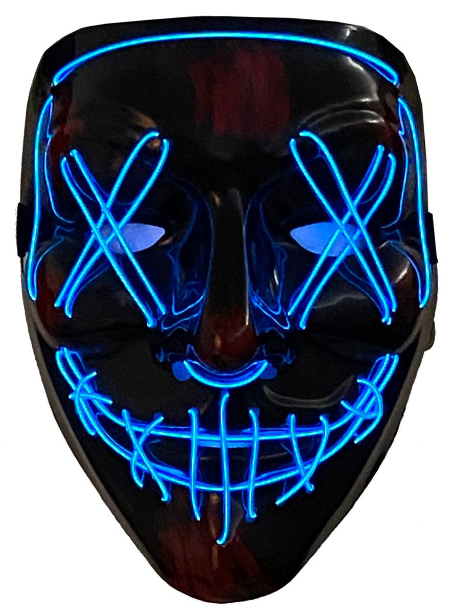 Image of Light Up Neon Blue Purge Mask Halloween Accessory - Main Image