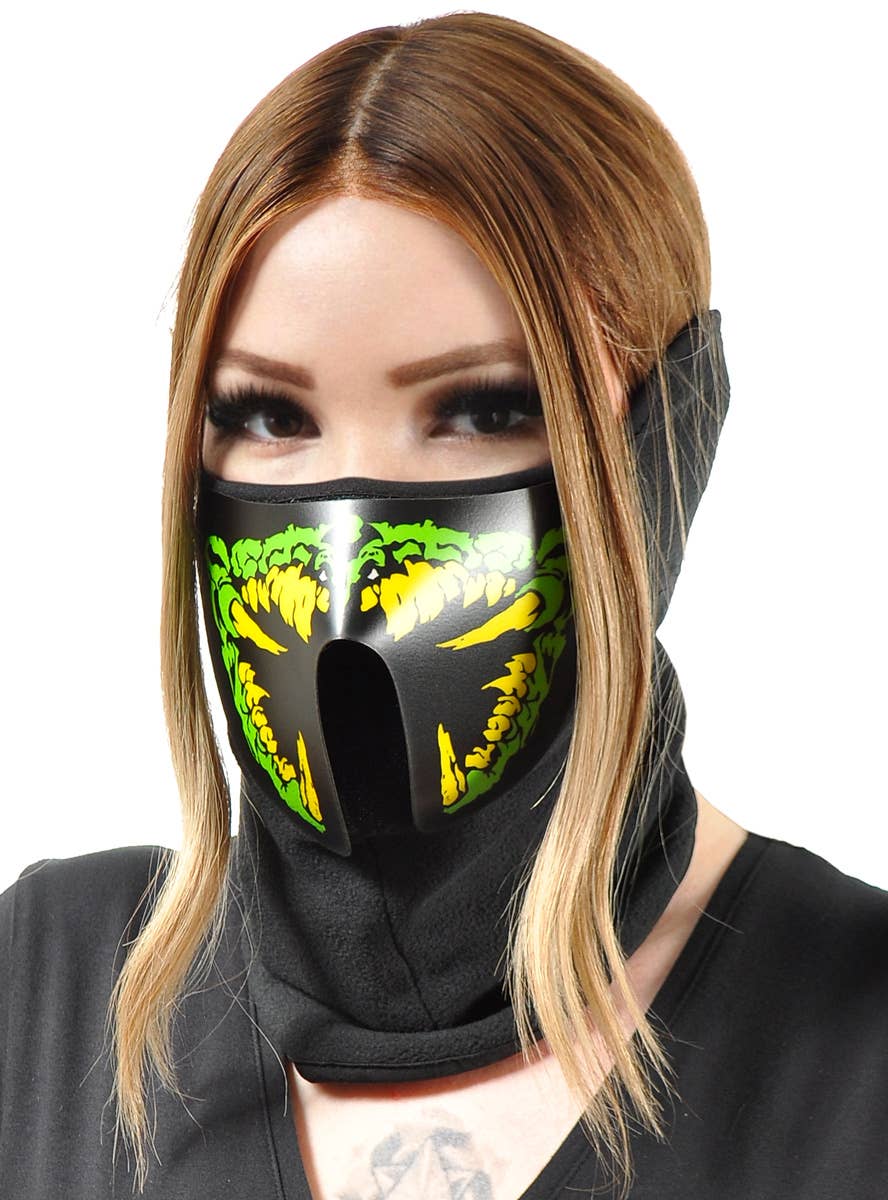 Image of Sound Activated Monster Green and Yellow Teeth Light Up Mask - Main Image