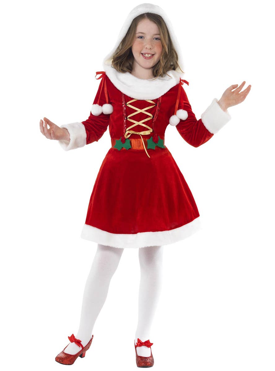 Image of Little Miss Santa Girl's Christmas Dress Up Costume - Front View