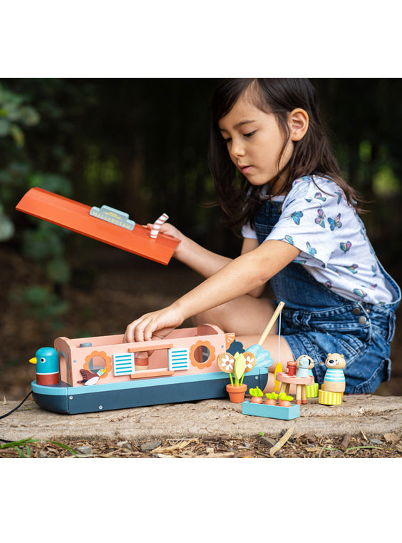 Little Otter Canal Boat Childrens Wooden Toy Set - Lifestyle Image 4
