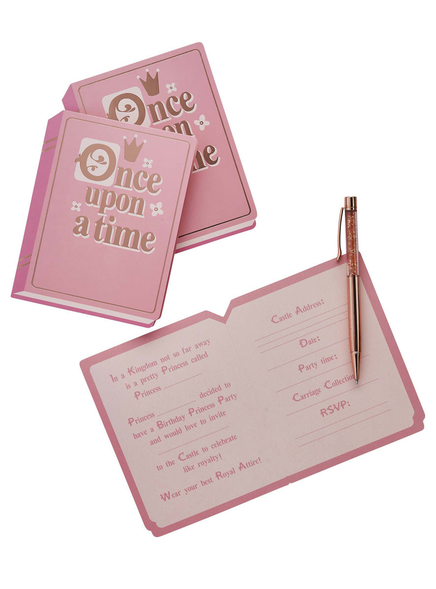 Little Princess 10 Pack Pink Fairytale Book Party Invitations - Main Image