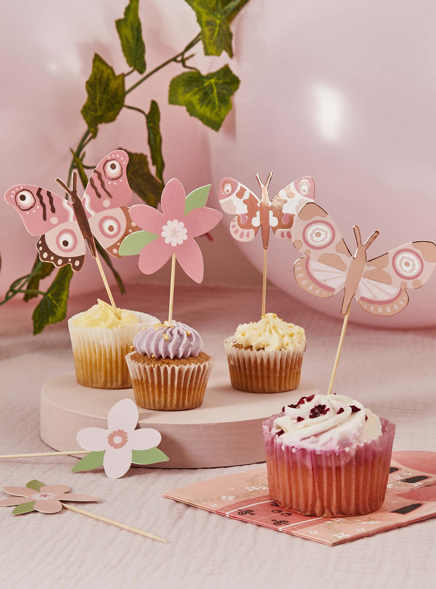 Little Princess 12 Pack Butterfly and Flower Food Picks - Lifestyle Image 1