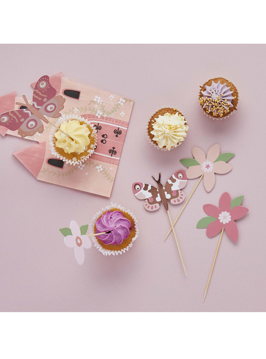 Little Princess 12 Pack Butterfly and Flower Food Picks - Lifestyle Image 2