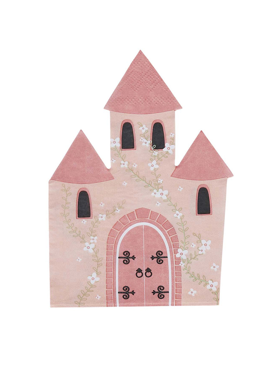 Little Princess 16 Pack Pink Castle Shaped Napkins - Main Image