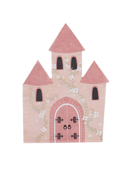 Little Princess 16 Pack Pink Castle Shaped Napkins - Main Image