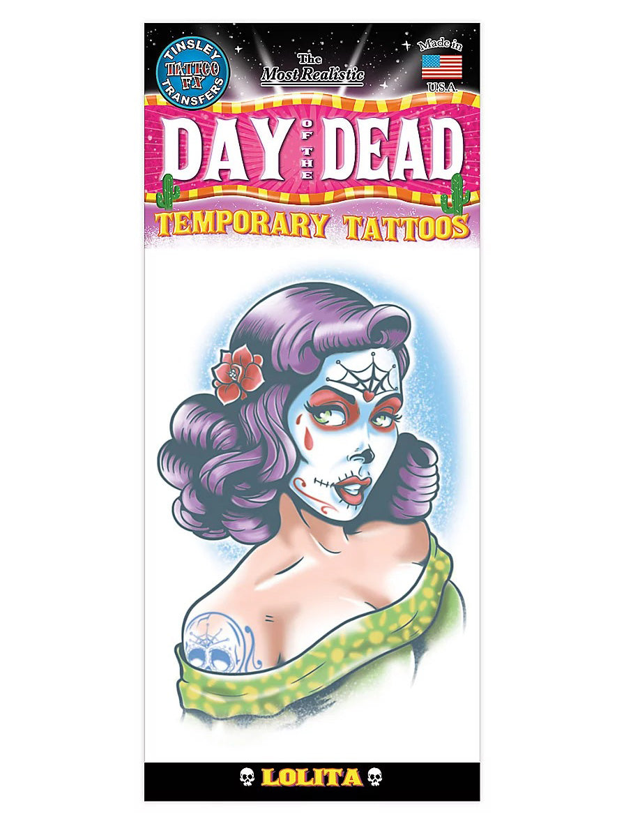 Lolita Day of the Dead Realistic Temporary Tattoo - Main Image