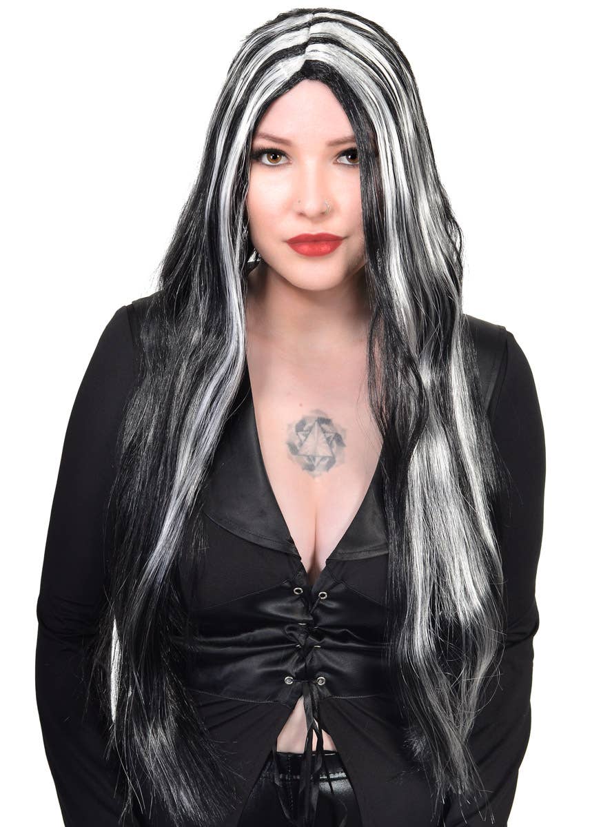 Image of Streaked Black and White Women's Halloween Costume Wig