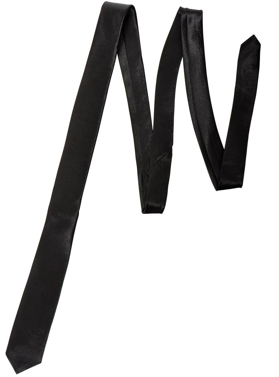 Image of Classic Black Satin Tie Up Costume Neck Tie - Alternate Image