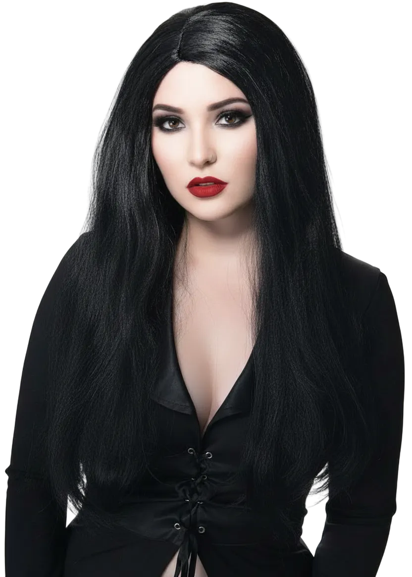 Long Black Morticia Women's Halloween Costume Wig - Main Image
