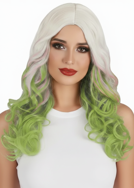 Curly Blonde and Green Ombre Women's Costume Wig - Main Image
