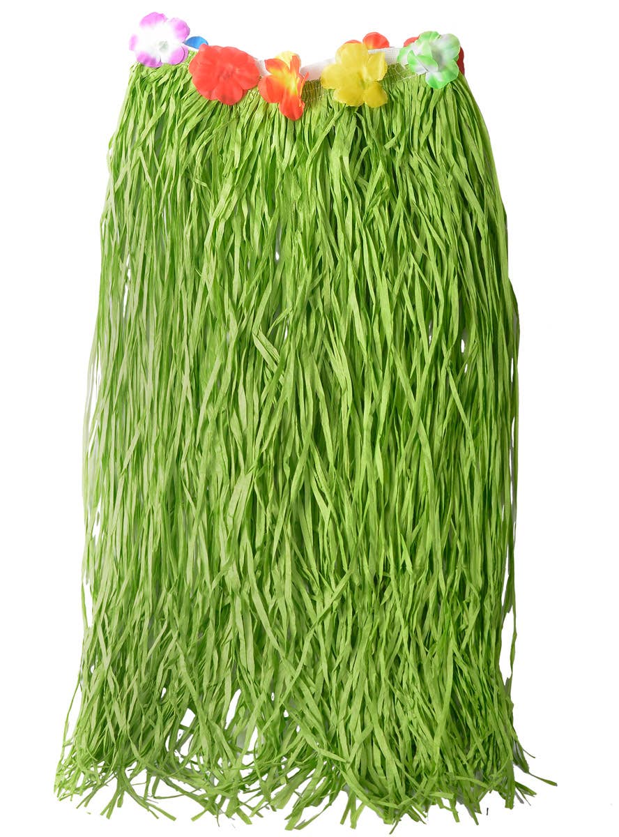 Image of Long Green Kid's Hawaiian Hula Costume Skirt with Flowers