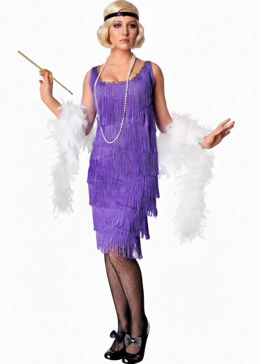 Women's Long Purple 1920s Flapper Costume Dress - Main Image
