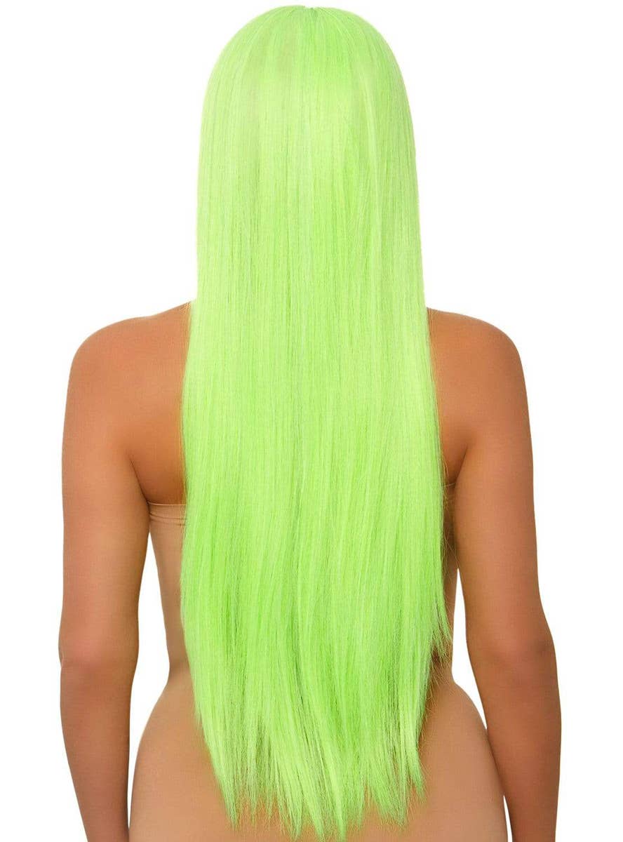 Women's Long Straight 83cm UV Reactive Neon Green Costume Wig Back Image