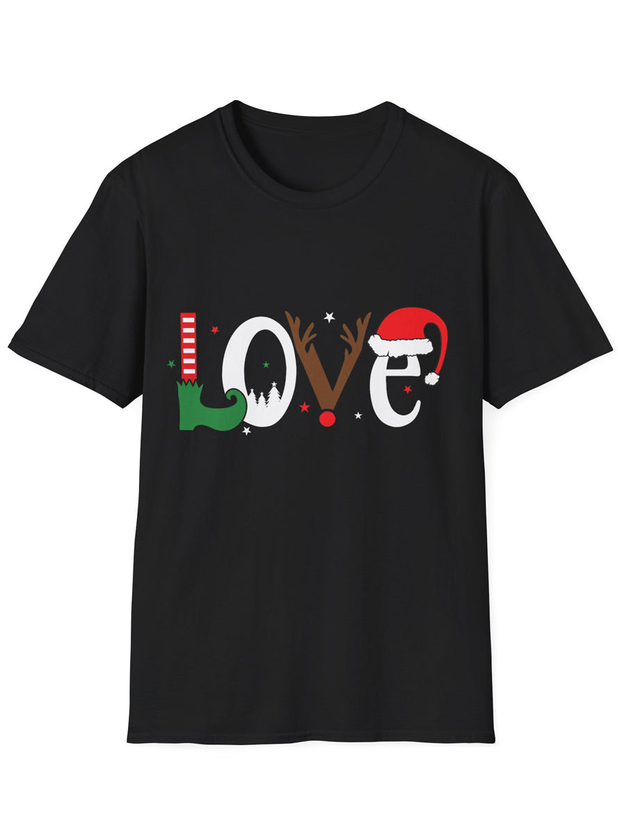 Black Adults Plus Size Christmas T-Shirt with Love Print