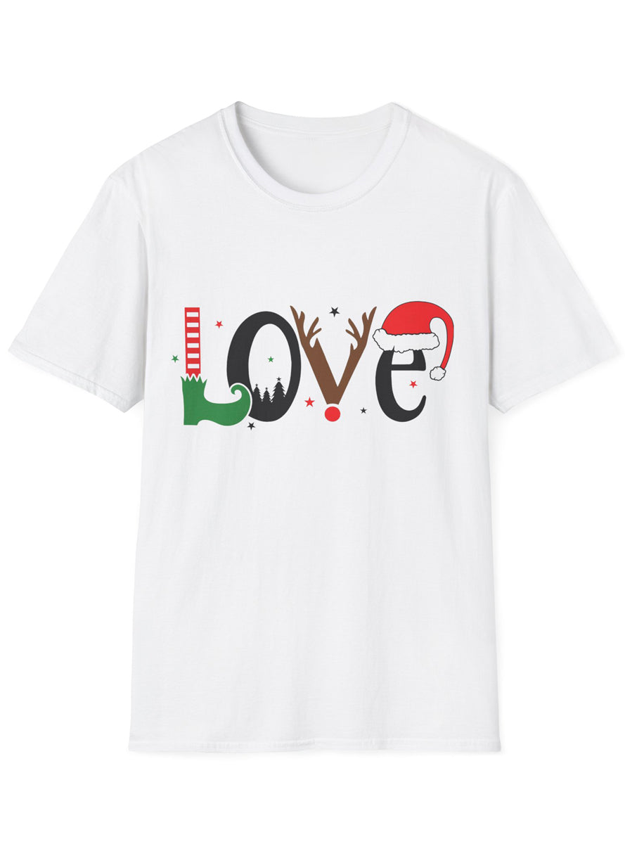 White Adults Plus Size Christmas T-Shirt with Love Print