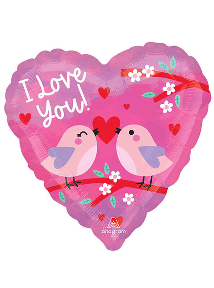 Love Birds Pink 45cm Heart Shaped Foil Balloon - Main Image