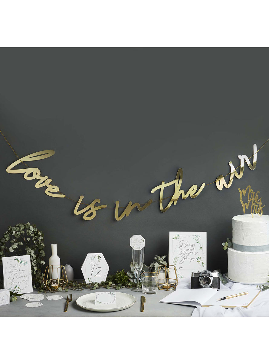 Love is in the Air 2m Long Gold Banner - Lifestyle Image