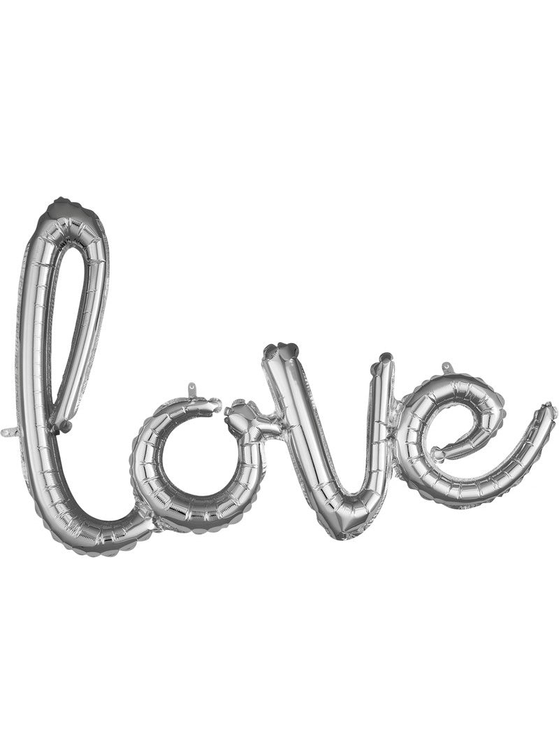 Love Script Silver 78cm Air Fill Self Sealing Foil Balloon - Main Image