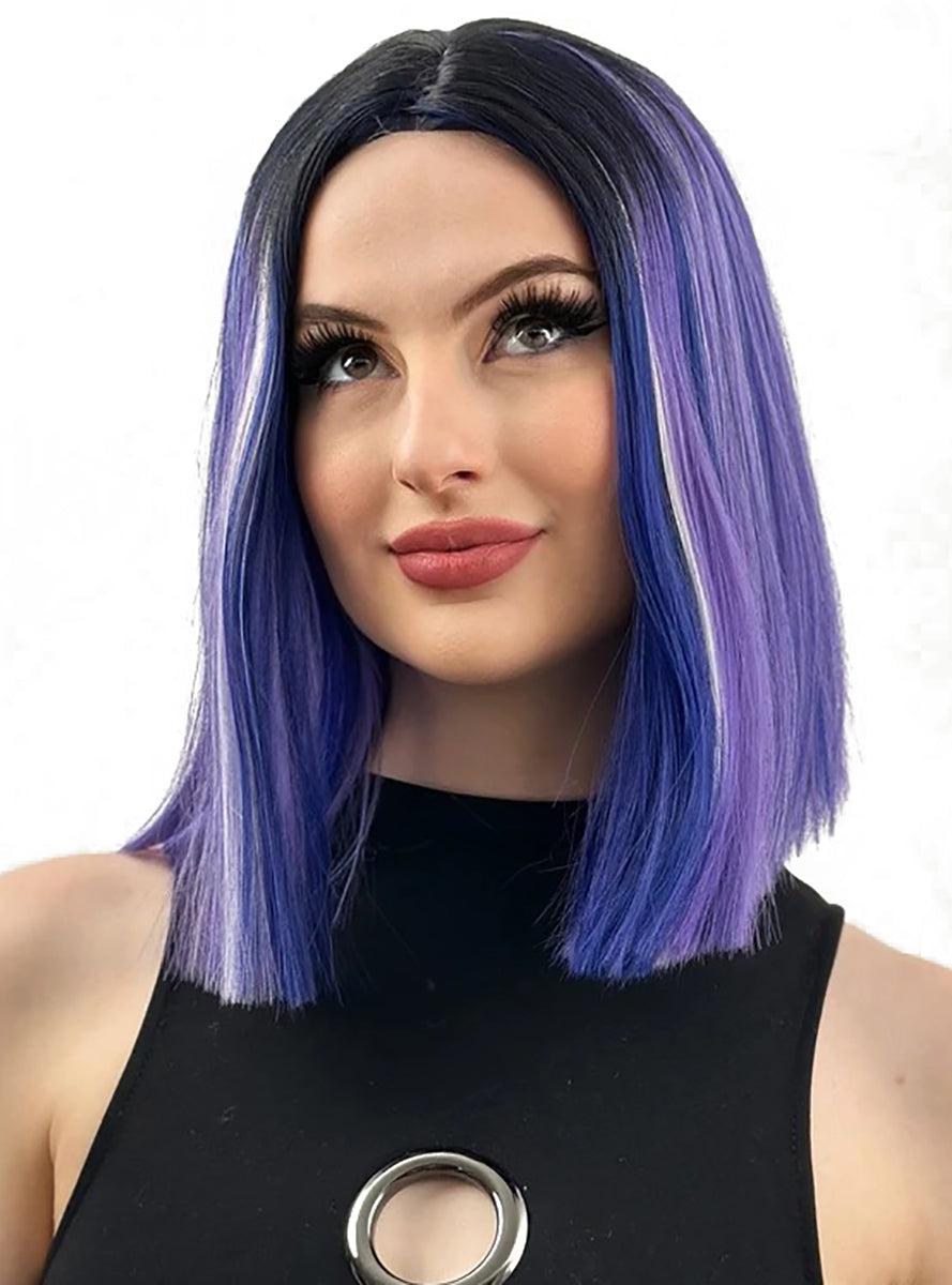 Lulu Purple and Blue Long Bob with Dark Roots