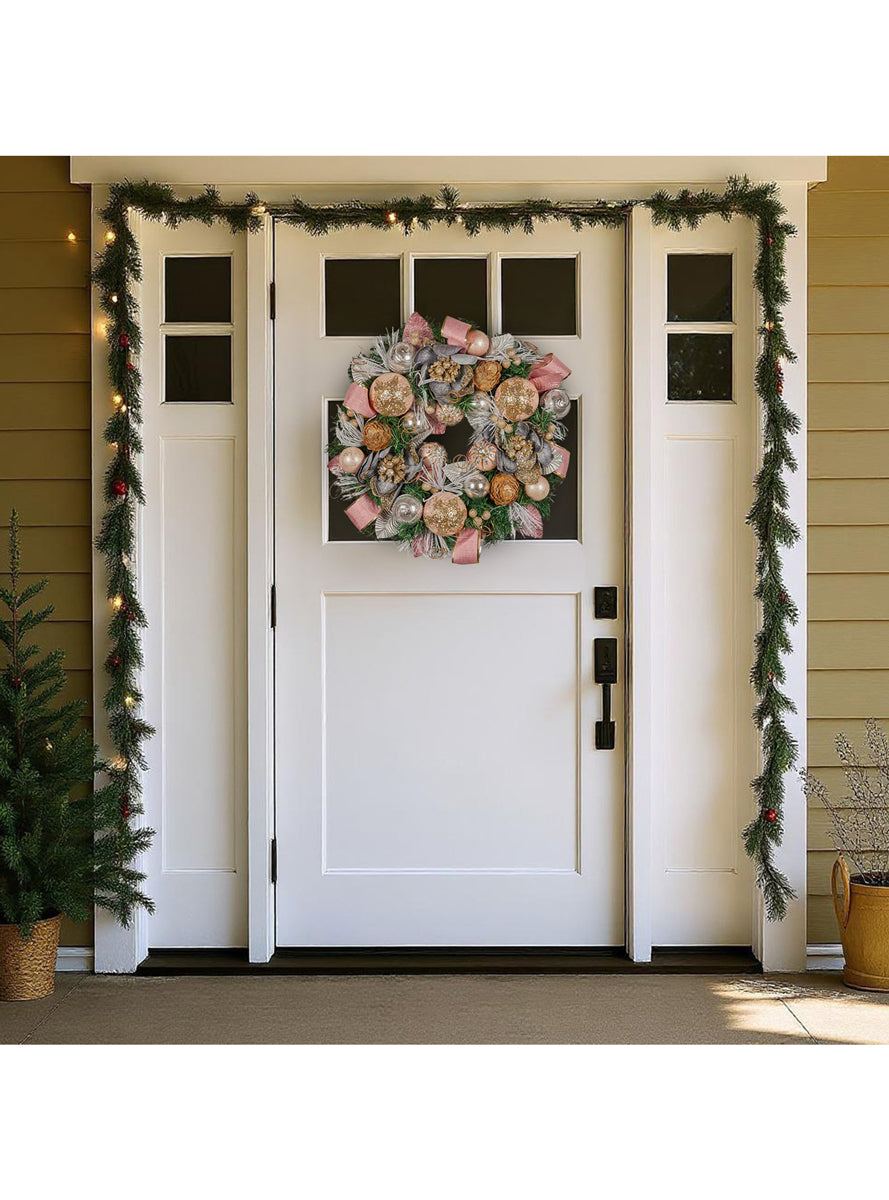 Lush Deluxe 56cm Christmas Wreath with Pink Baubles and Decorations - Alternate Image