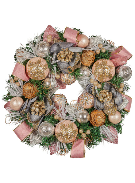 Lush Deluxe 56cm Christmas Wreath with Pink Baubles and Decorations - Main Image