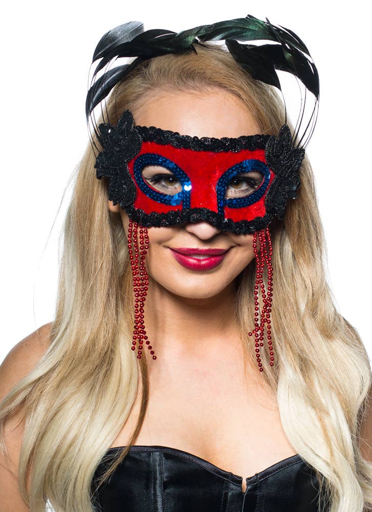 Red and Black Masquerade Mask | Womens Red Velvet Masquerade Mask