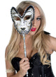 Black And White Hand Held Carnivale Masquerade Mask Main View