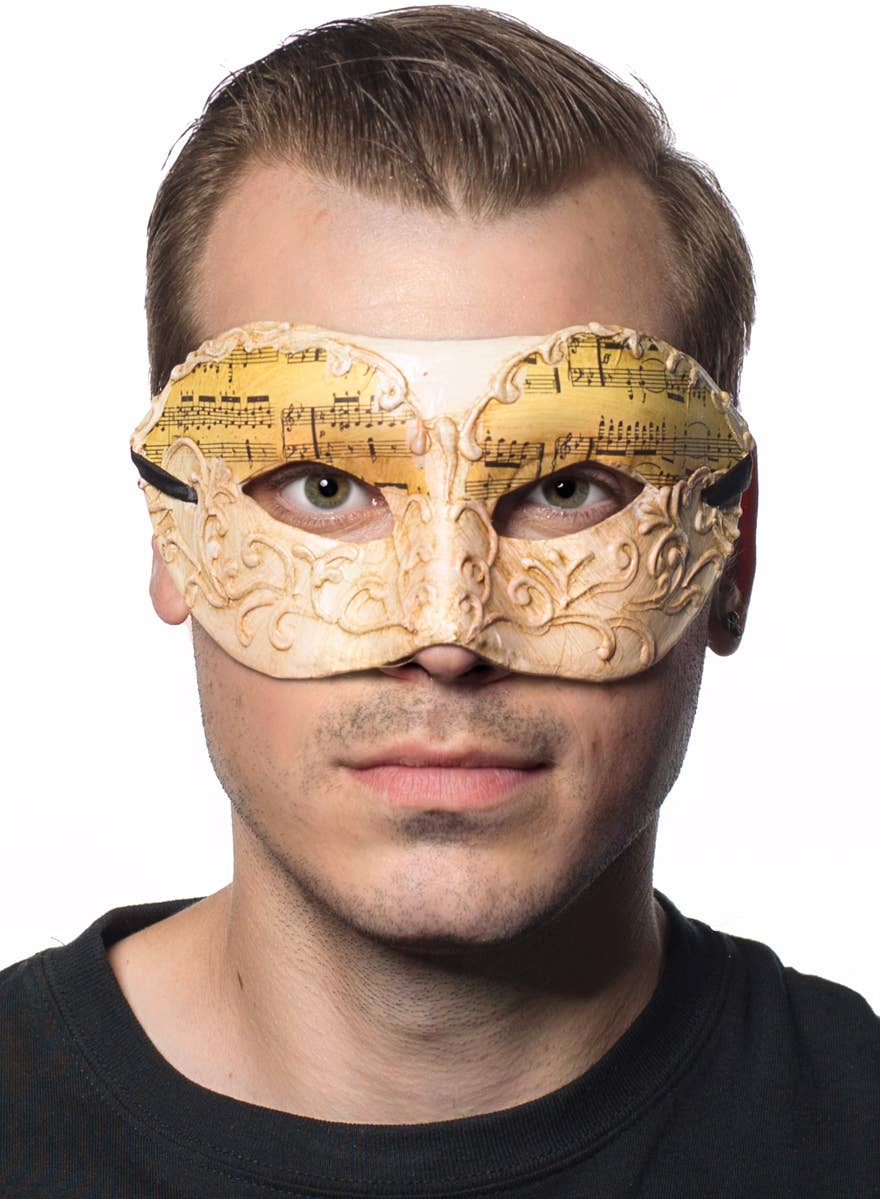 Men's Music Notes White Antique Venetian Mask Main Image
