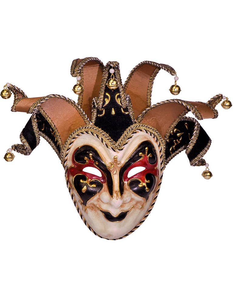 Black And Cream Deluxe Full Face Jester Masquerade Mask Main View