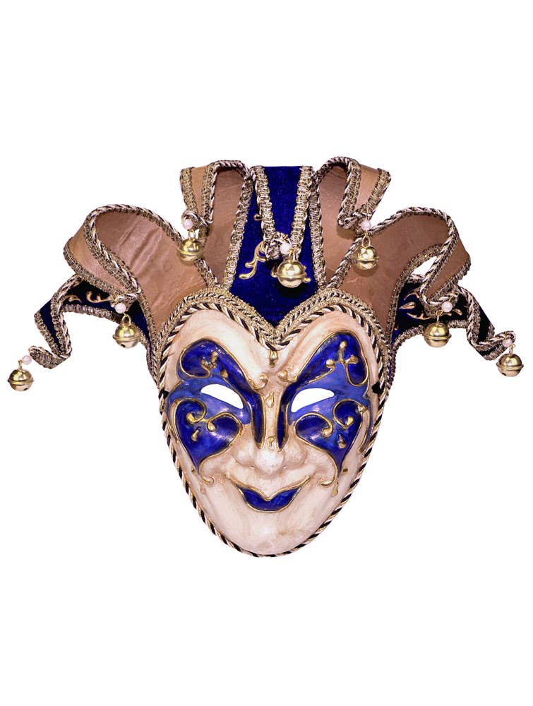 Adults Blue And Gold Full Face Jester Masquerade Mask Main Image