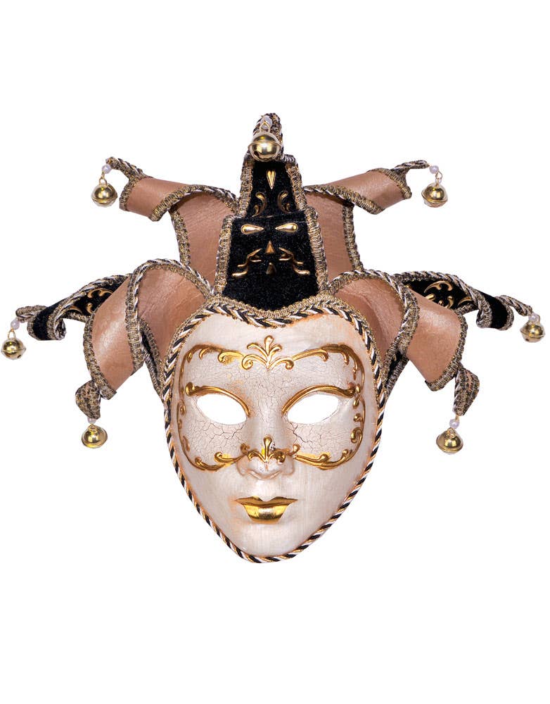 Women's Cream Deluxe Full Face Venetian Jester Mask Main Image