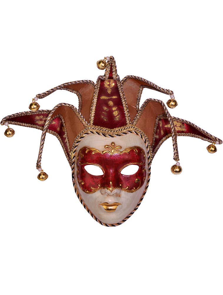 Adults Deluxe Red Full Face Jester Masquerade Mask Main Image