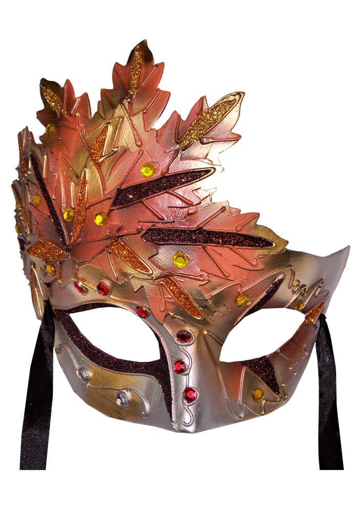 Men's Orange Autumn Leaf Venetian Mask - Alternative Image