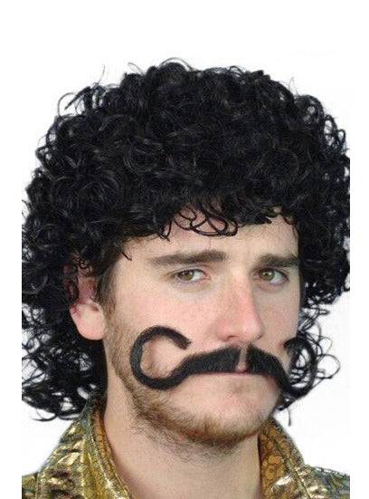 Macho Mens Black Curled Costume Moustache - Main Image